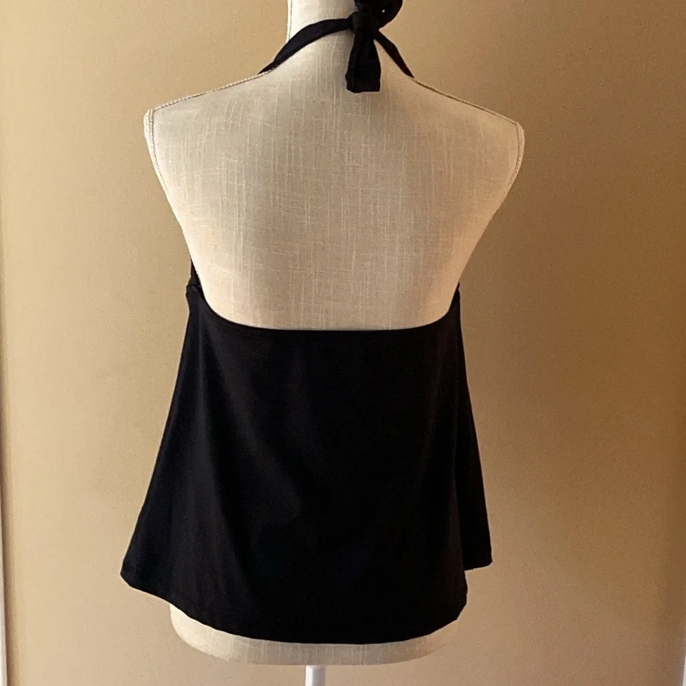 Bisou Bisou Black Ruffled Halter Tankini Top XL